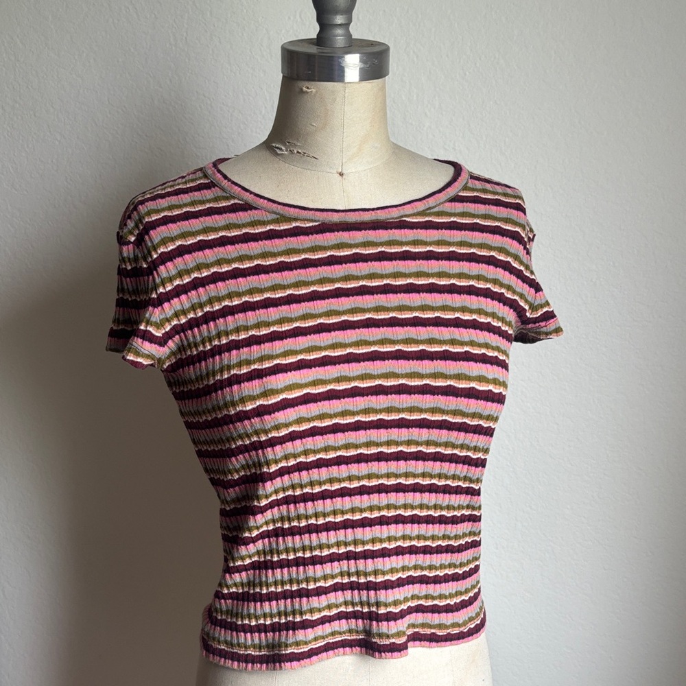 Madewell Striped Short Sleeve Crop Top
